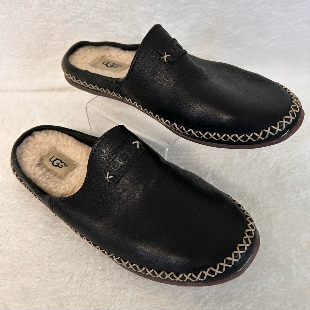 Ugg Women's Slippers Size 5 Black Tamara Leather Shearling Slip On